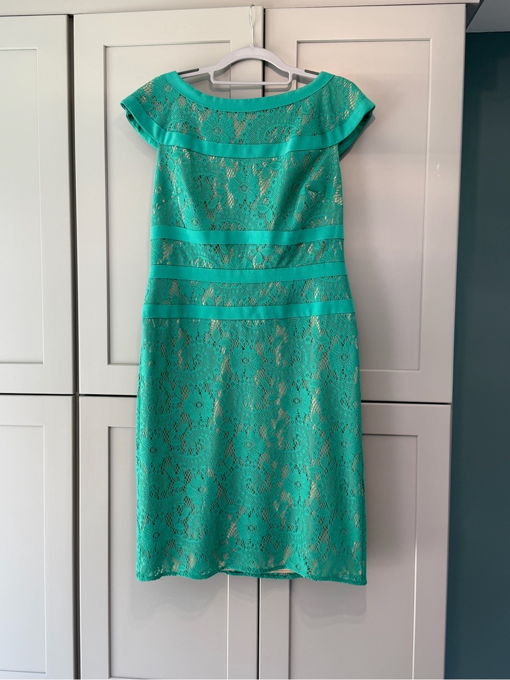 Adrianna Papell Teal Lace Sheath Dress